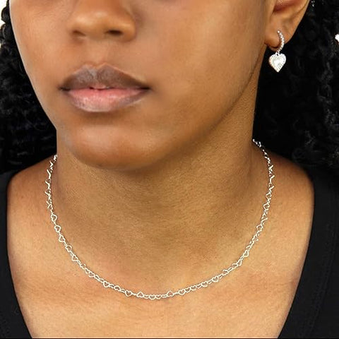 Silver White Heart Hoop Drop Earring