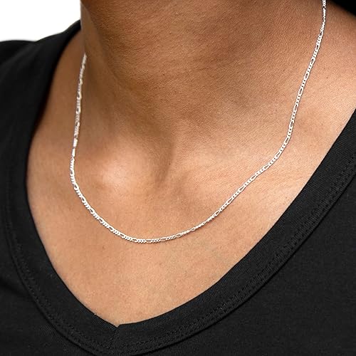 Women Sterling Silver Figaro Chain Necklace