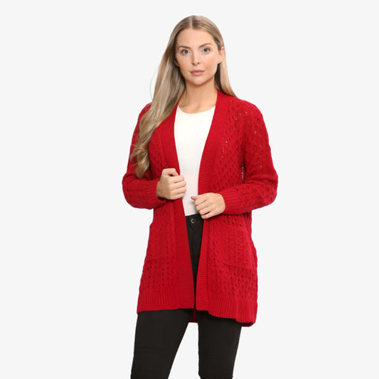 Women's Marl Chunky Knitted Long Sleeve Open Pocket Jumper