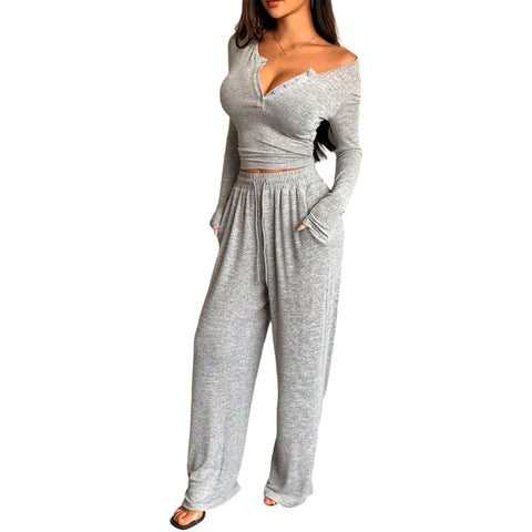 Button Up Lounge Yoga Set with Cashmere Effect