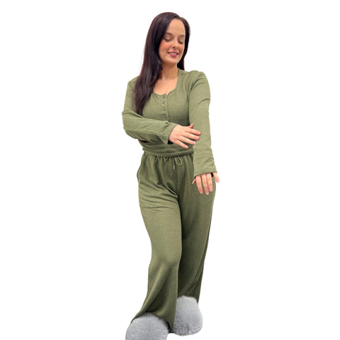 Button Up Lounge Yoga Set with Cashmere Effect