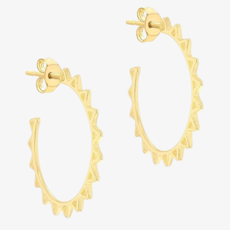 Yellow Gold Plated Spike Tube Half-Hoop Earrings