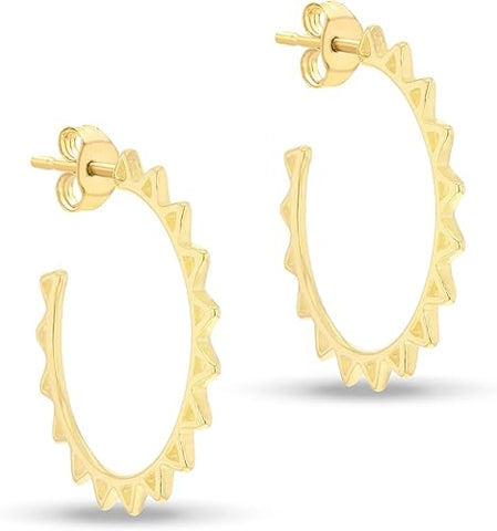 Yellow Gold Plated Spike Tube Half-Hoop Earrings