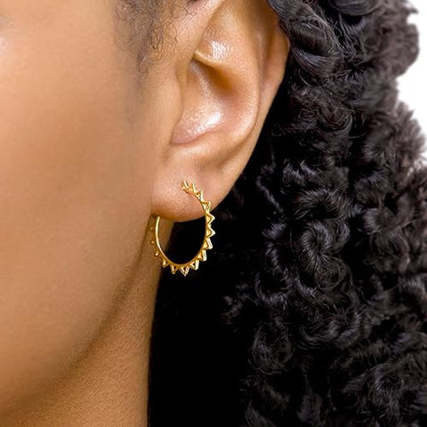 Yellow Gold Plated Spike Tube Half-Hoop Earrings