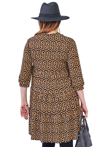 Multi Print V-Neckline With Button Dress