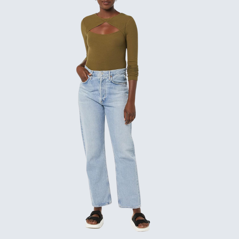 Fine Rib Cutout  Bodysuit for Women