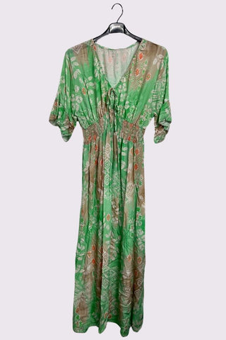 Leaves Print Gathered Waist Dress