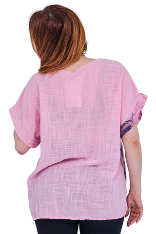 Floral Print Necklace Tunic Cotton Top