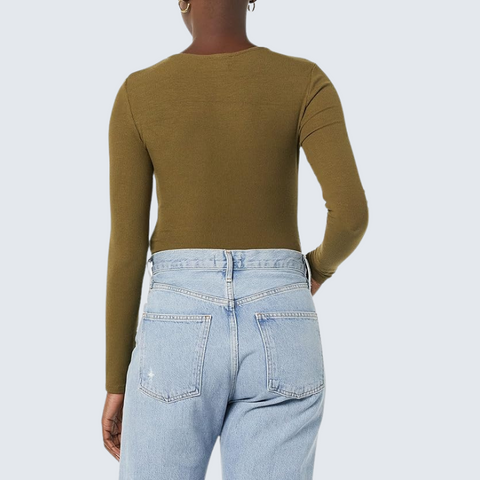 Fine Rib Cutout  Bodysuit for Women