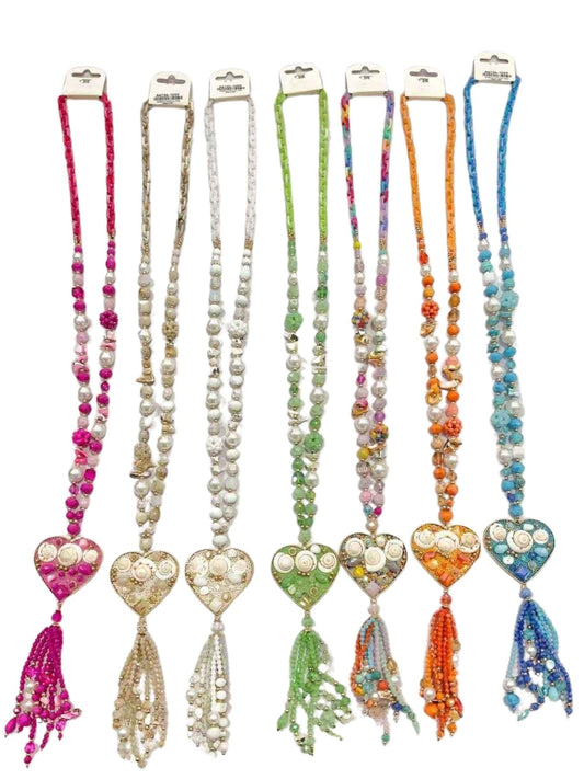 Beaded Heart Tassel Necklace