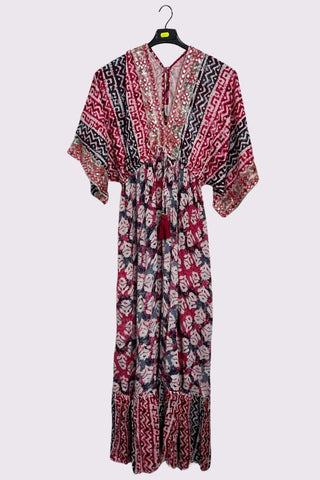 Tie Dye Geometric Print Bohemian Maxi Style Dress