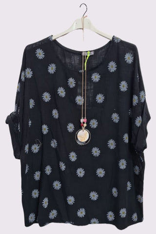 Daisy Flower Print Necklace Cotton Top