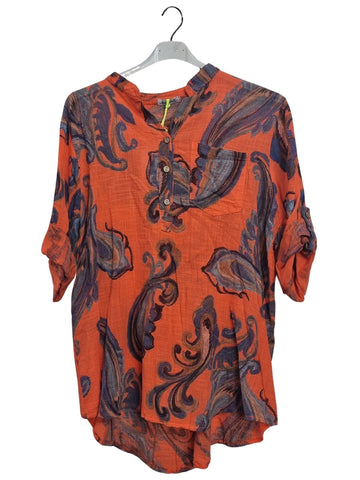 Paisley With Intricate Print Chest Pocket Tunic Cotton Top