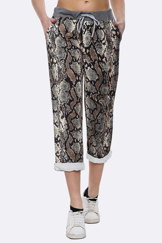 Snake Print Foldover Hem Lined Trouser