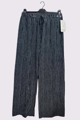 Stripe Print Elasticated Waistband Wide Leg Cotton Trousers