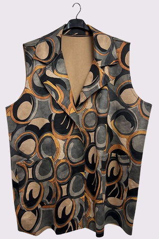 Abstract Geometric Print Retro Sleeveless Waistcoat