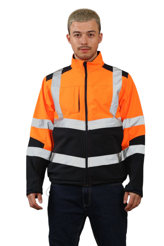 High Vis Softshell Jacket Orange/Navy Removable Hood