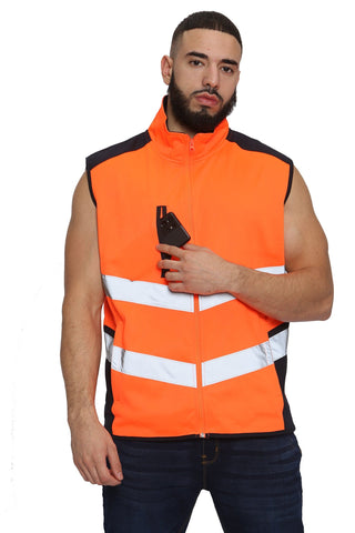 High Vis 3 Pockets Bodywarmer - Orange/Navy