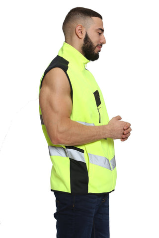 High Vis 3 Pockets Bodywarmer - Yellow/Navy