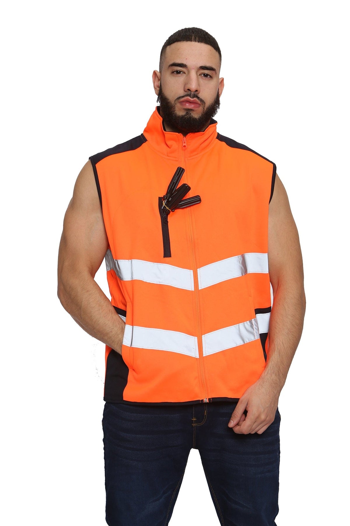 High Vis 3 Pockets Bodywarmer - Orange/Navy