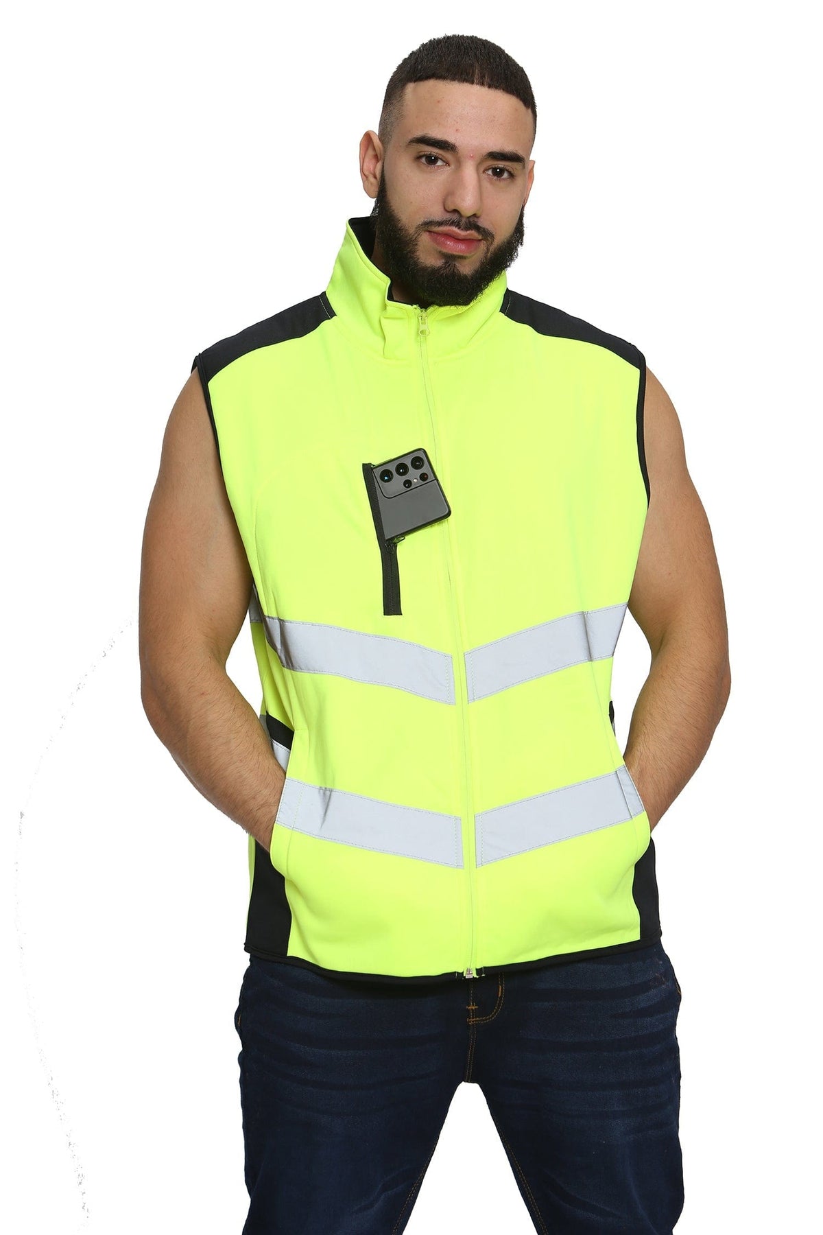 High Vis 3 Pockets Bodywarmer - Yellow/Navy