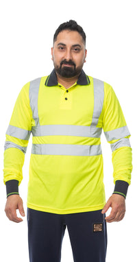 High Vis Long Sleeve Polo Shirt - Yellow/Navy