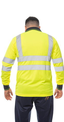 High Vis Long Sleeve Polo Shirt - Yellow/Navy