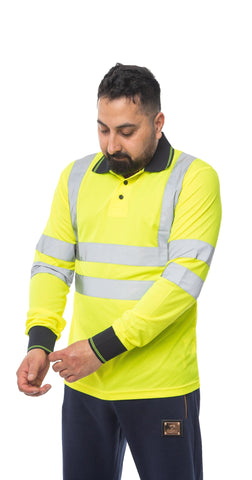 High Vis Long Sleeve Polo Shirt - Yellow/Navy