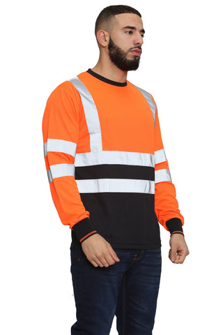 High Vis Long Sleeve Shirt - Orange/Navy