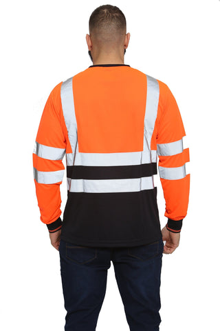 High Vis Long Sleeve Shirt - Orange/Navy