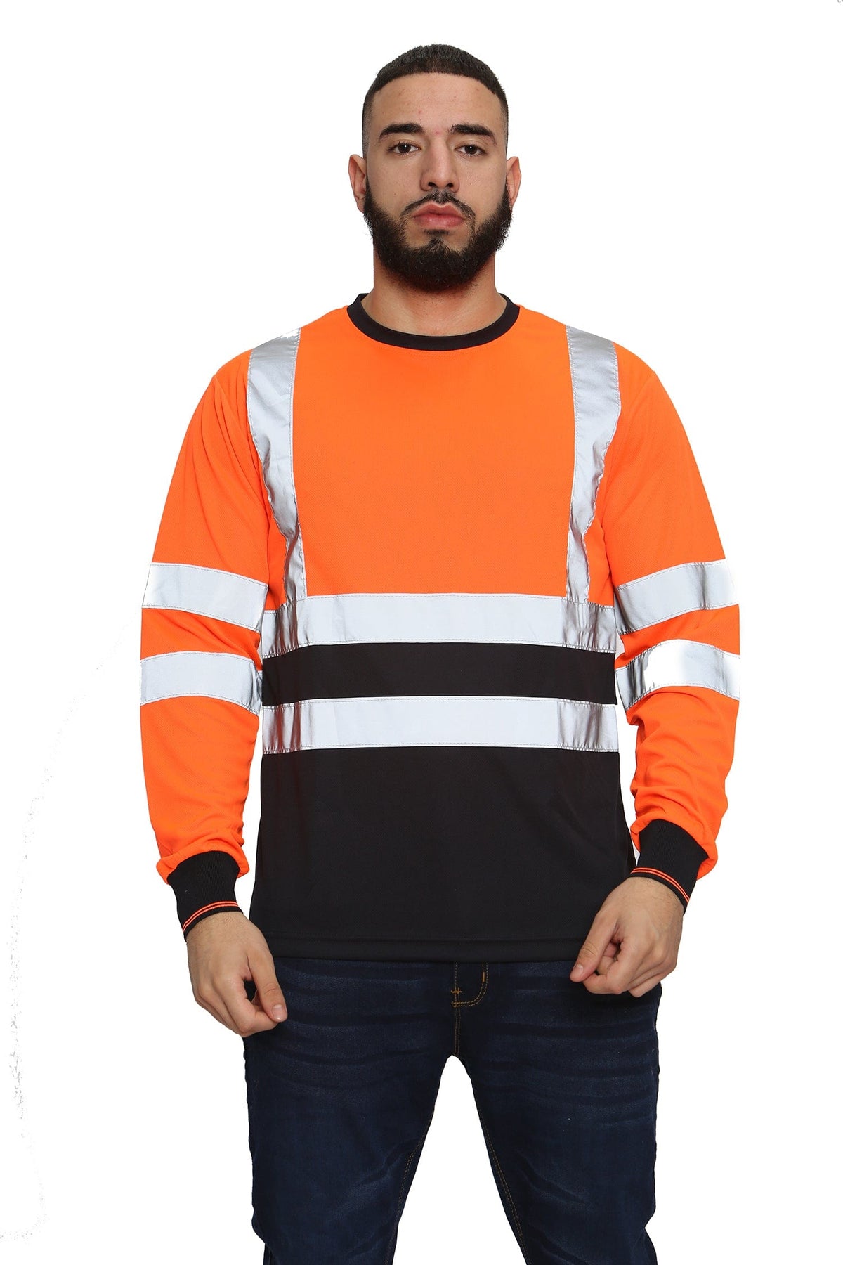 High Vis Long Sleeve Shirt - Orange/Navy