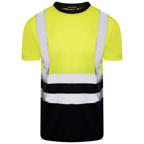 Hi Vis Value Yellow T-Shirt - Navy Collar