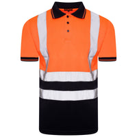 Mens Hi Vis Polo Short Sleeve T-Shirt Orange