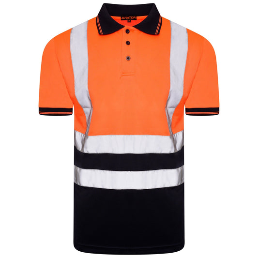 Mens Hi Vis Polo Short Sleeve T-Shirt Orange
