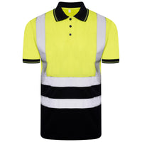 Adults Hi Vis Round Neck Shirt Short Sleeve Yellow And Navy