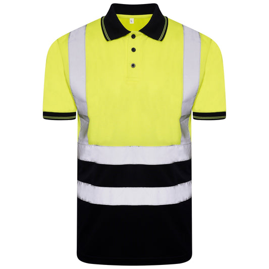 Adults Hi Vis Round Neck Shirt Short Sleeve Yellow And Navy