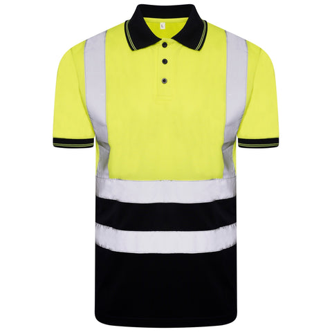 Adults Hi Vis Round Neck Shirt Short Sleeve Yellow And Navy