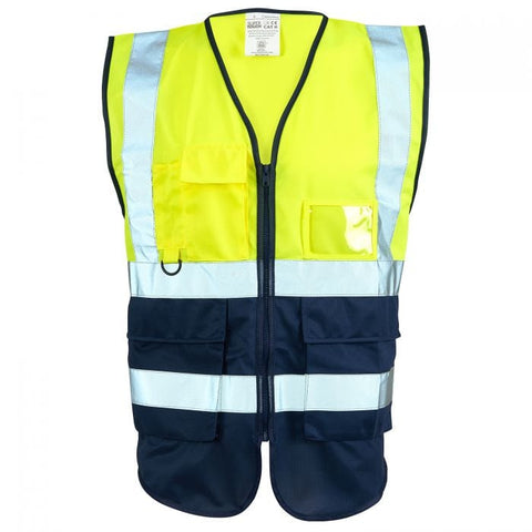 High Visibility Safety Waistcoat Vest - Yellow and Navy