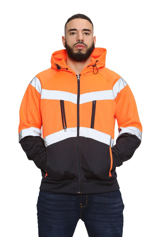 High Vis EN ISO 20471 Class 3 - Orange/Navy 4 Pockets Zipper Hoodie