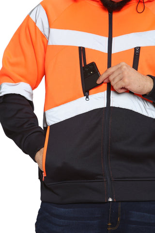 High Vis EN ISO 20471 Class 3 - Orange/Navy 4 Pockets Zipper Hoodie