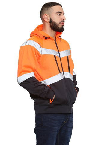 High Vis EN ISO 20471 Class 3 - Orange/Navy 4 Pockets Zipper Hoodie