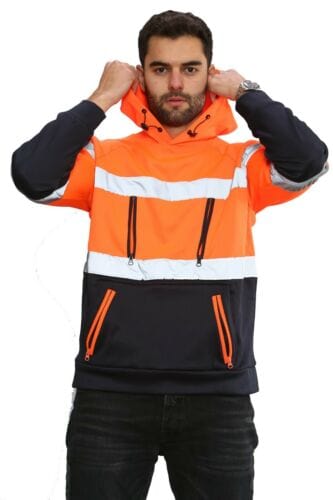 High Vis EN ISO 20471 Class 3 - Orange/Navy 6 Pockets Pullover Hoodie
