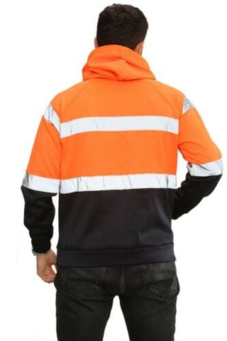 High Vis EN ISO 20471 Class 3 - Orange/Navy 6 Pockets Pullover Hoodie