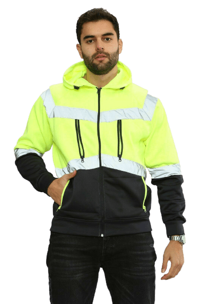 High Vis EN ISO 20471 Class 3 - Yellow/Navy 4 Pockets Zipper Hoodie