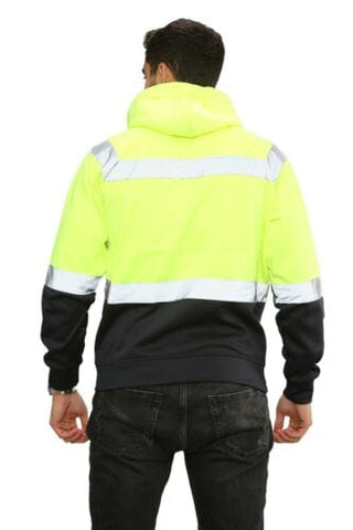 High Vis EN ISO 20471 Class 3 - Yellow/Navy 4 Pockets Zipper Hoodie