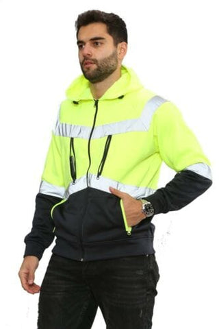 High Vis EN ISO 20471 Class 3 - Yellow/Navy 4 Pockets Zipper Hoodie