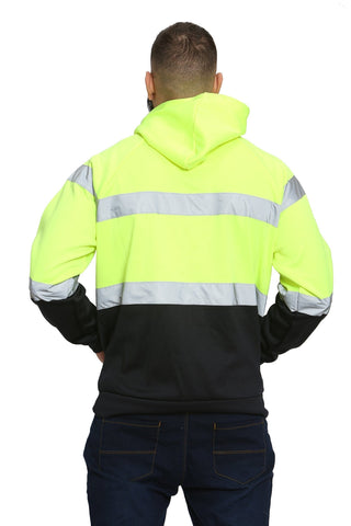 High Vis EN ISO 20471 Class 3 - Yellow/Navy 6 Pockets Pullover Hoodie