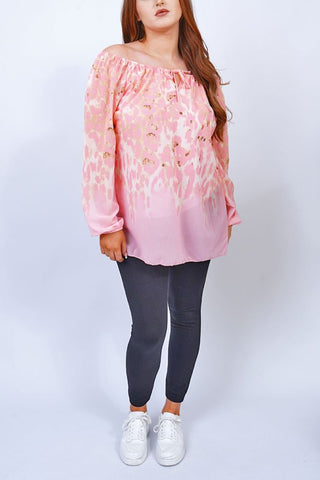 Leopard Print Elasticated Cuff Viscose Top