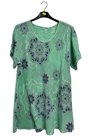 Intricate Floral Geometric Pattern Lace Detail Cotton Top