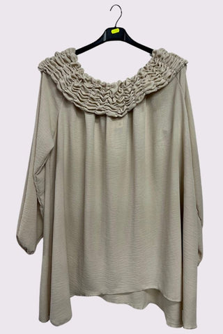 Plain Ruffle Neckline Oversized Top